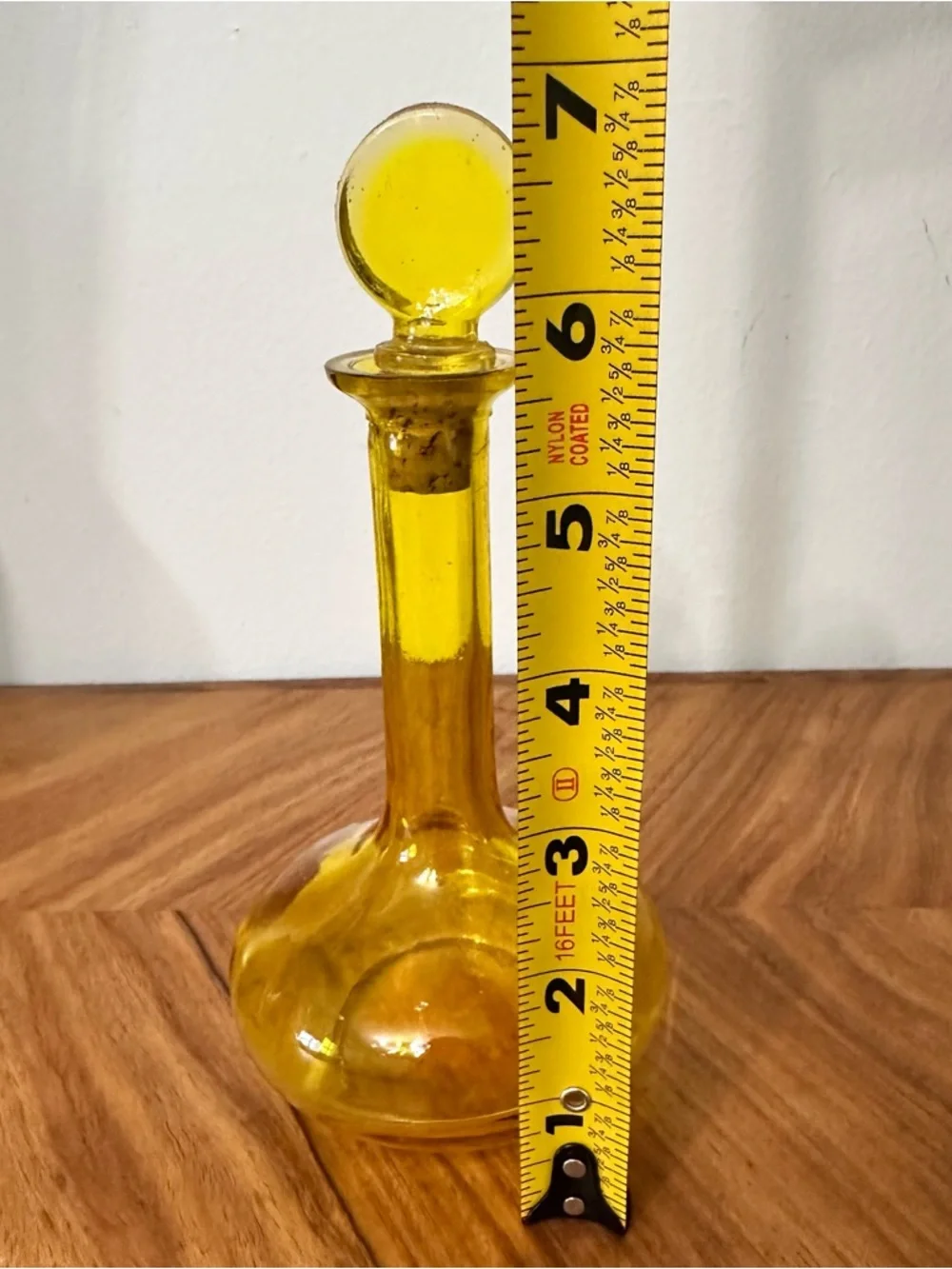 Vintage MCM Yellow Glass Bottle With Cork Stopper Made In Japan CC Mark EUC